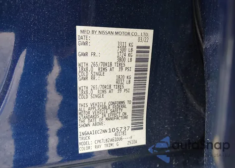 2022 Nissan Titan Sv 4X4 из США, поврежденный, VIN 1N6AA1EC2NN105737